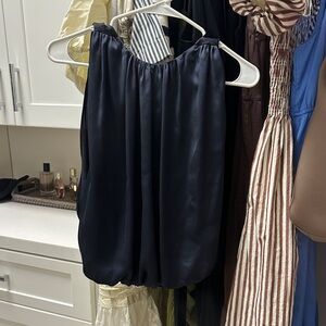 Elegant Navy Satin Bubble Top